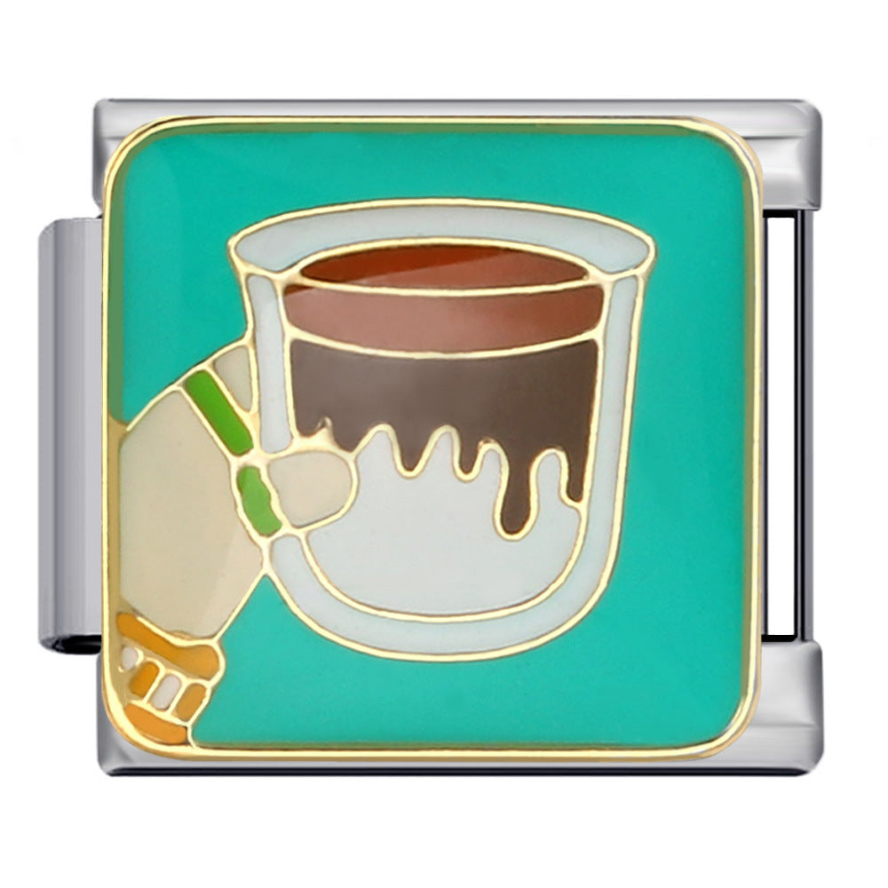 Green Titanium Steel Welded Gold-plated Drip Oil Bracelet Cartoon DIY Italian Module Bracelet Accessories Wholesale Green Titanium Steel Welded Gold-plated Drip Oil Bracelet Cartoon DIY Italian Module Bracelet Accessories Wholesale