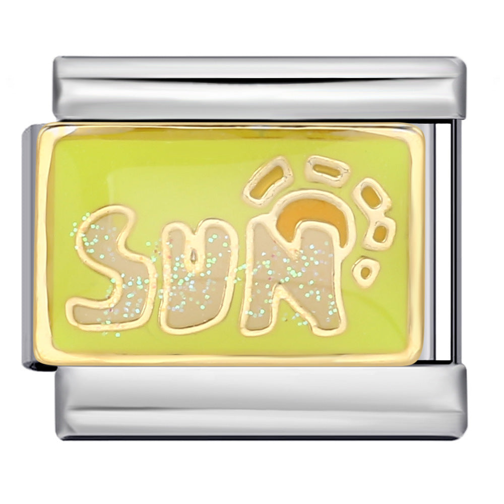 Sparkling Powder Series English Week Italian Module Bracelet Titanium Steel Welding DIY Splicing Elastic Bracelet Sparkling Powder Series English Week Italian Module Bracelet Titanium Steel Welding DIY Splicing Elastic Bracelet