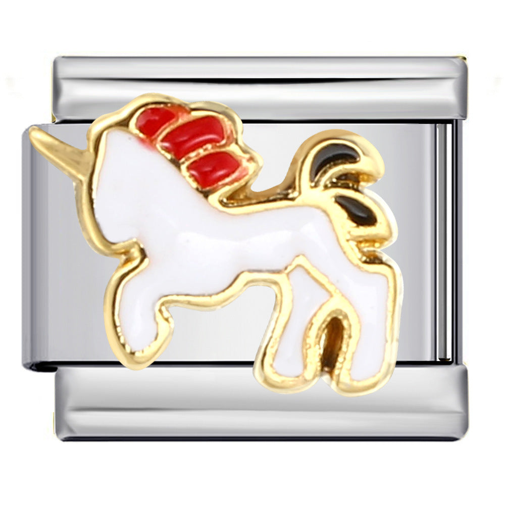 Stainless Steel Welding Drip Oil Animal Pattern DIY Italian Module Bracelet Free Splicing Elastic Accessories Wholesale Stainless Steel Welding Drip Oil Animal Pattern DIY Italian Module Bracelet Free Splicing Elastic Accessories Wholesale