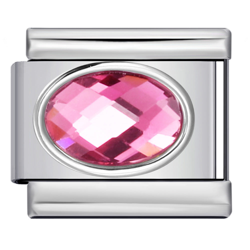 Elliptical Colored Stone Italian Module Bracelet Birthday Stone Stainless Steel DIY Simple and Versatile Bracelet Accessories Elliptical Colored Stone Italian Module Bracelet Birthday Stone Stainless Steel DIY Simple and Versatile Bracelet Accessories