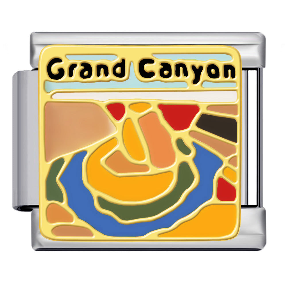 New River, Mountain, Seaside Scenery Italian Module Bracelet with Gold Plating and Oil Dripping DIY Welding Stainless Steel Bracelet New River, Mountain, Seaside Scenery Italian Module Bracelet with Gold Plating and Oil Dripping DIY Welding Stainless Steel Bracelet