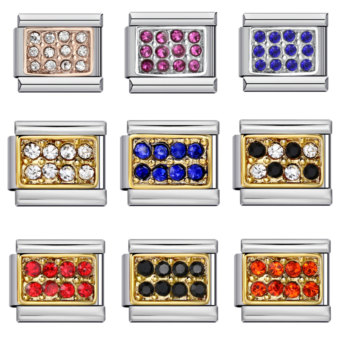 Diamond Studded Square Stainless Steel DIY Italian Module Bracelet Italian Charm Bracelet Diamond Studded Square Stainless Steel DIY Italian Module Bracelet Italian Charm Bracelet