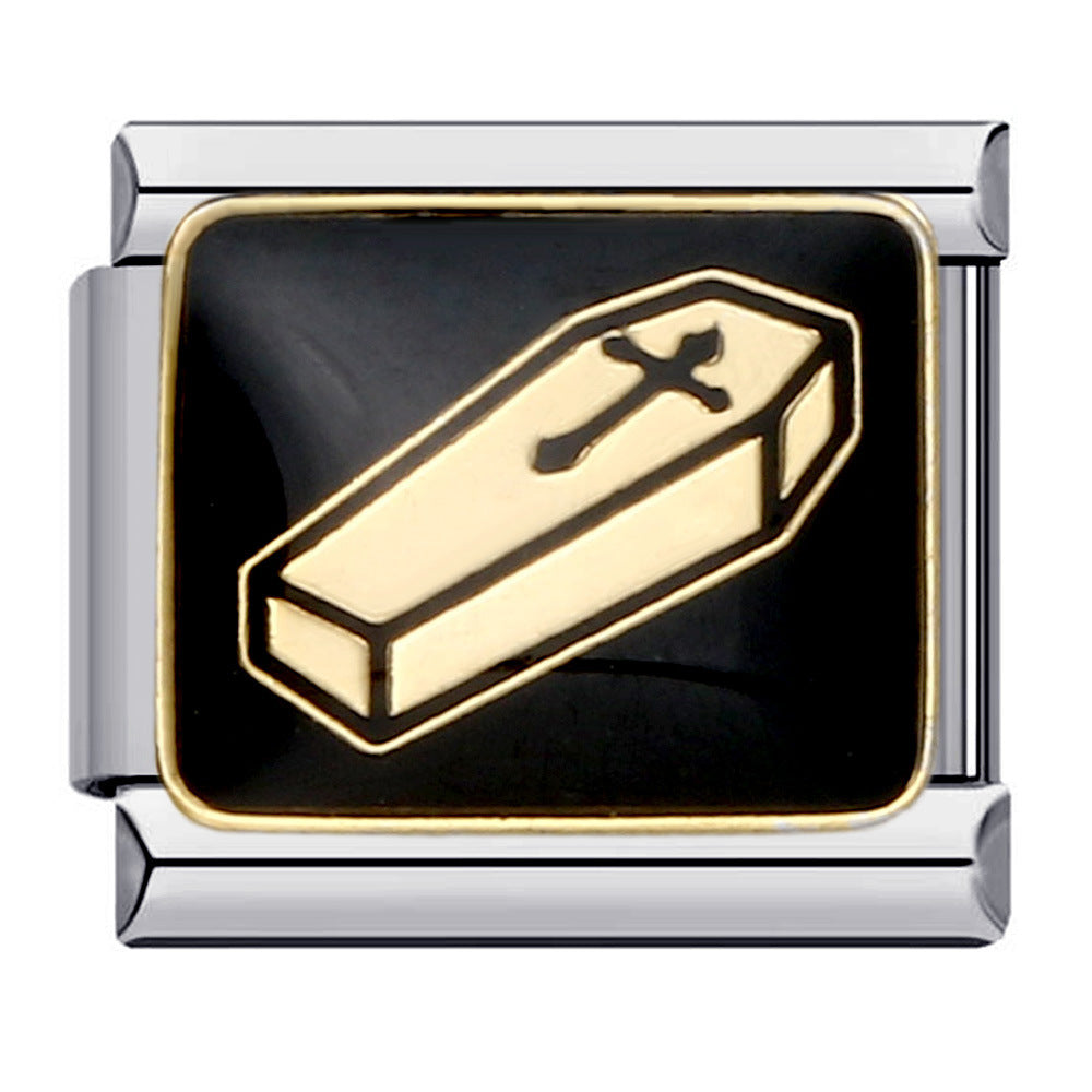 European and American Popular Halloween Module Bracelet with Titanium Steel Welding and Oil Dripping Dark Pattern Italian Modular European and American Popular Halloween Module Bracelet with Titanium Steel Welding and Oil Dripping Dark Pattern Italian Modular