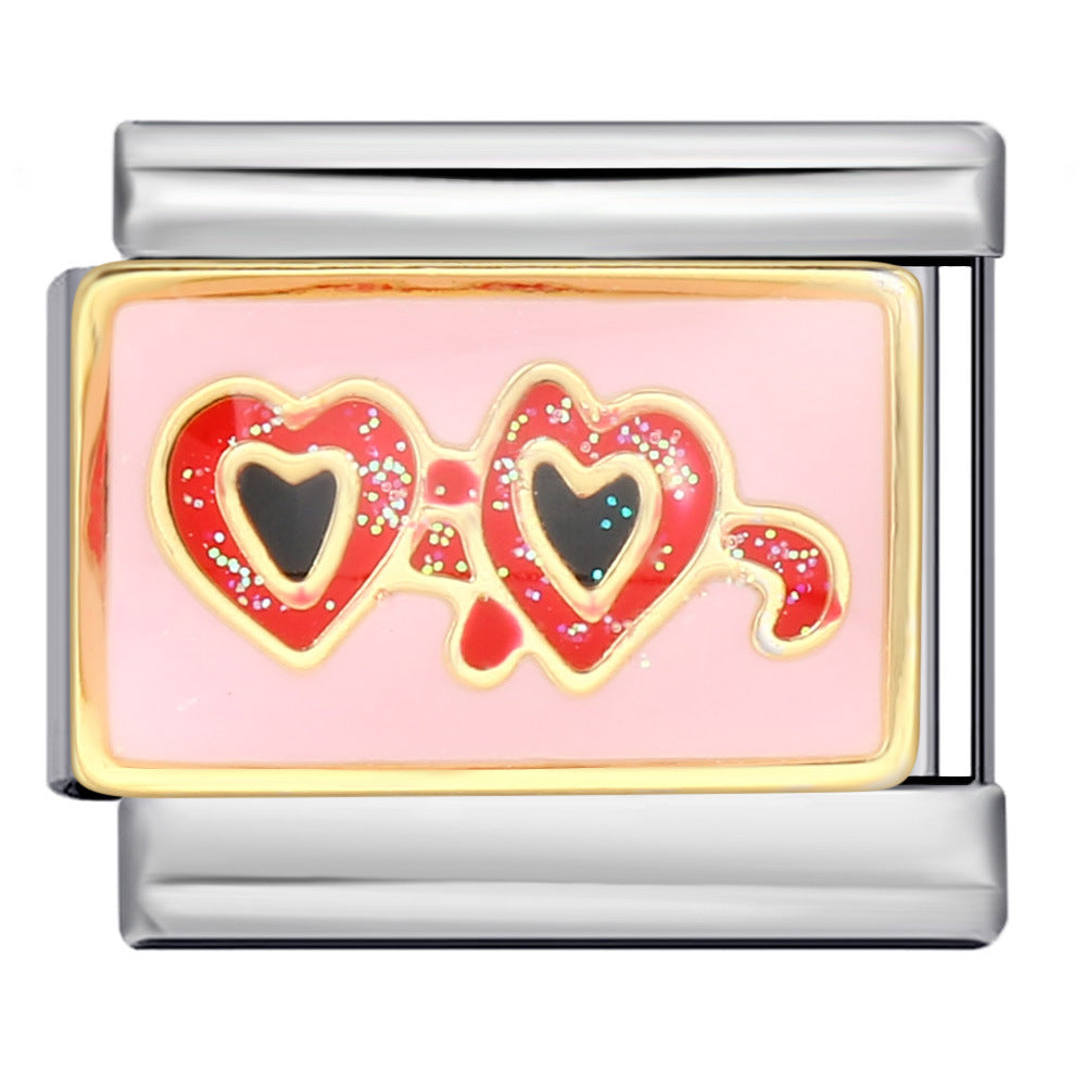 Pink Italian Modular Bracelet Titanium Steel Welding Gold Plated DIY Cartoon Free Connect Bracelet Pink Italian Modular Bracelet Titanium Steel Welding Gold Plated DIY Cartoon Free Connect Bracelet