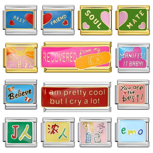 Long Letter Titanium Steel Welding Drip DIY Italian Module Bracelet Italian Charm Bracelet