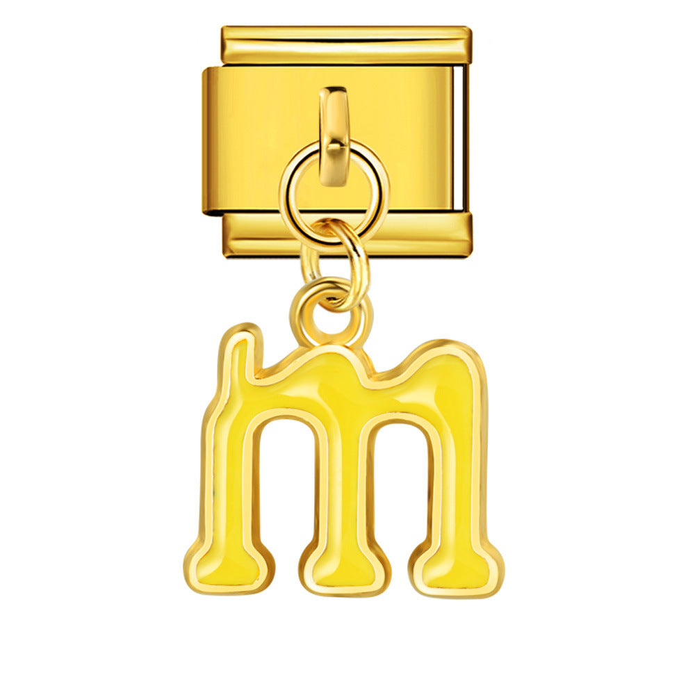 Gold Background, Colorful Oil Dripping Letters, Italian Module Bracelet, Titanium Steel Welded Hook, Fashionable and Simple Wristband Accessory Gold Background, Colorful Oil Dripping Letters, Italian Module Bracelet, Titanium Steel Welded Hook, Fashionable and Simple Wristband Accessory