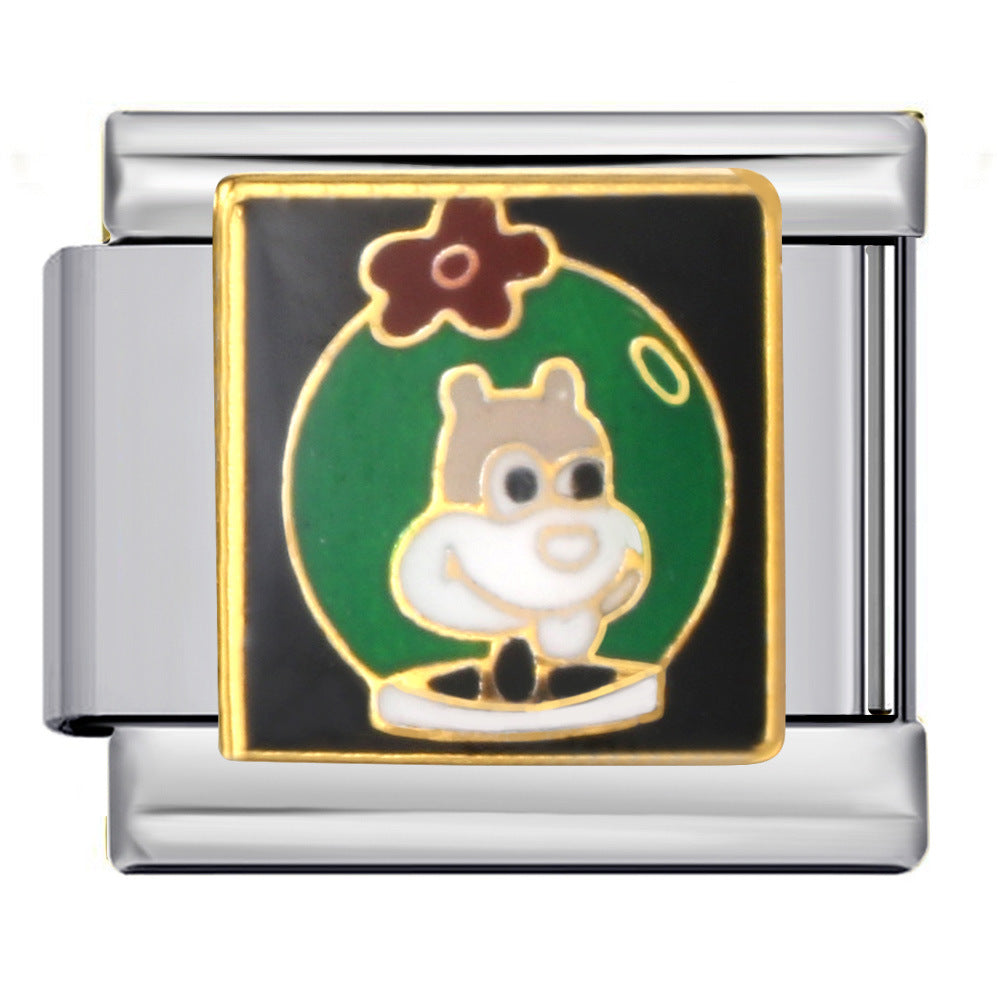 Stainless Steel Welding Drip Oil Animal Pattern DIY Italian Module Bracelet Free Splicing Elastic Accessories Wholesale Stainless Steel Welding Drip Oil Animal Pattern DIY Italian Module Bracelet Free Splicing Elastic Accessories Wholesale