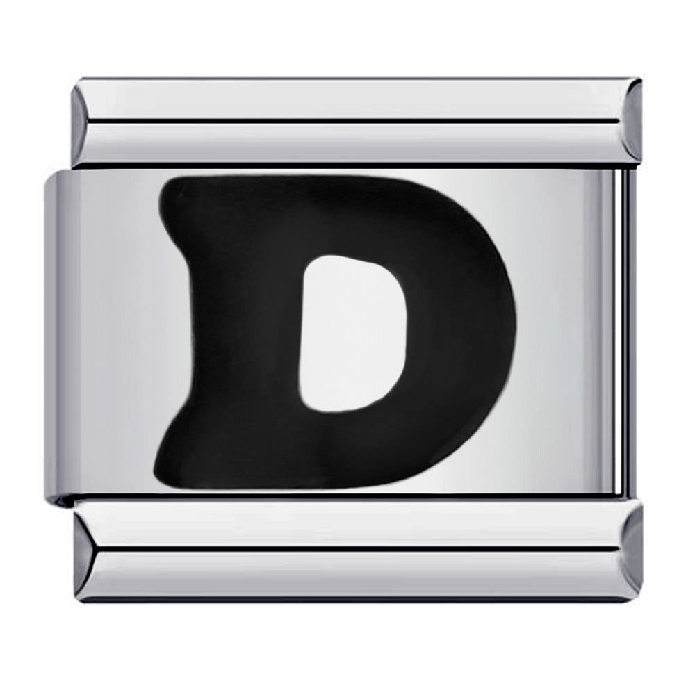 New Titanium Steel Black Alphabet DIY Italian Charm Bracelet Custom Name Link Chain New Titanium Steel Black Alphabet DIY Italian Charm Bracelet Custom Name Link Chain