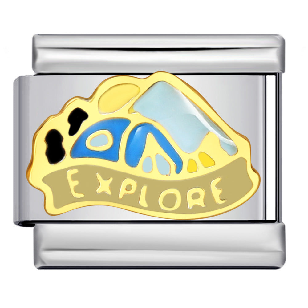 Stainless Steel Welded Gold-Plated Drip Oil DIY Personalized English Elastic Patchwork Bracelet - Italian Module Wholesale Stainless Steel Welded Gold-Plated Drip Oil DIY Personalized English Elastic Patchwork Bracelet - Italian Module Wholesale