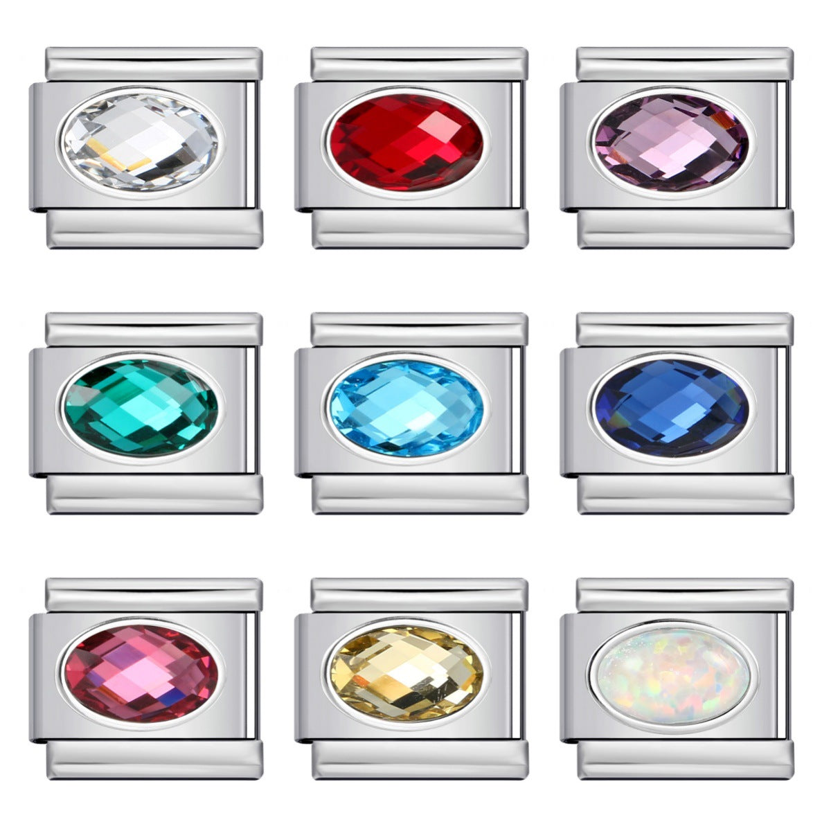 Elliptical Colored Stone Italian Module Bracelet Birthday Stone Stainless Steel DIY Simple and Versatile Bracelet Accessories Elliptical Colored Stone Italian Module Bracelet Birthday Stone Stainless Steel DIY Simple and Versatile Bracelet Accessories