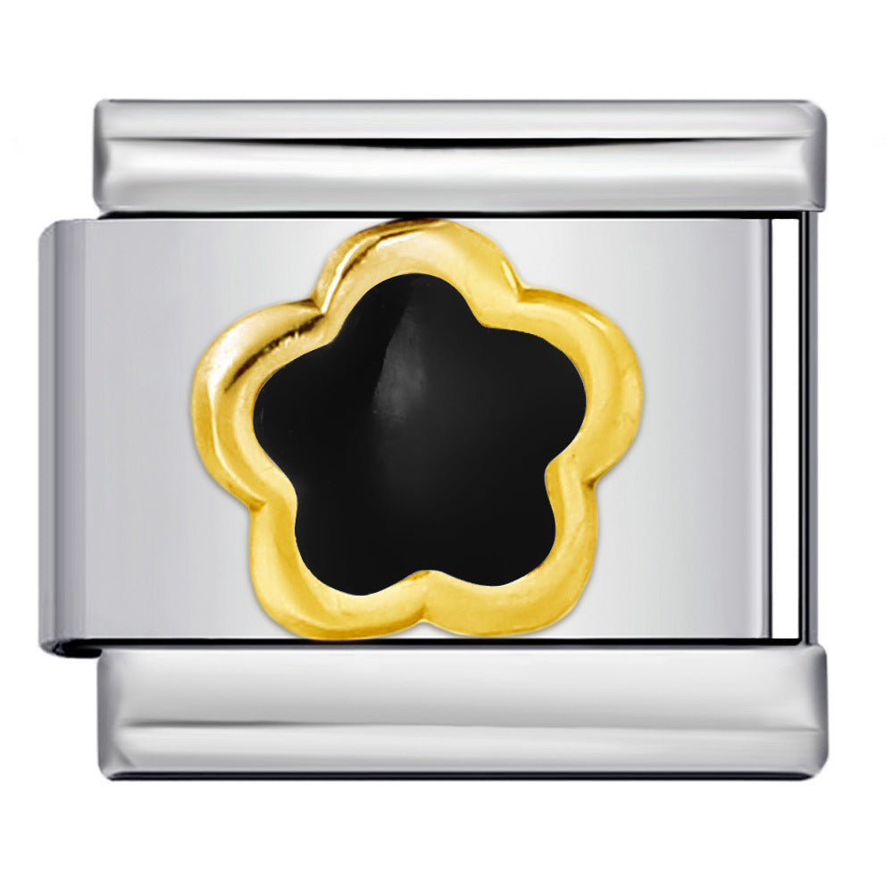 Color Drip Oil Petal Stamping Series DIY Italian Module Bracelet Titanium Steel Gold Plated Elastic Splicing Bracelet Color Drip Oil Petal Stamping Series DIY Italian Module Bracelet Titanium Steel Gold Plated Elastic Splicing Bracelet