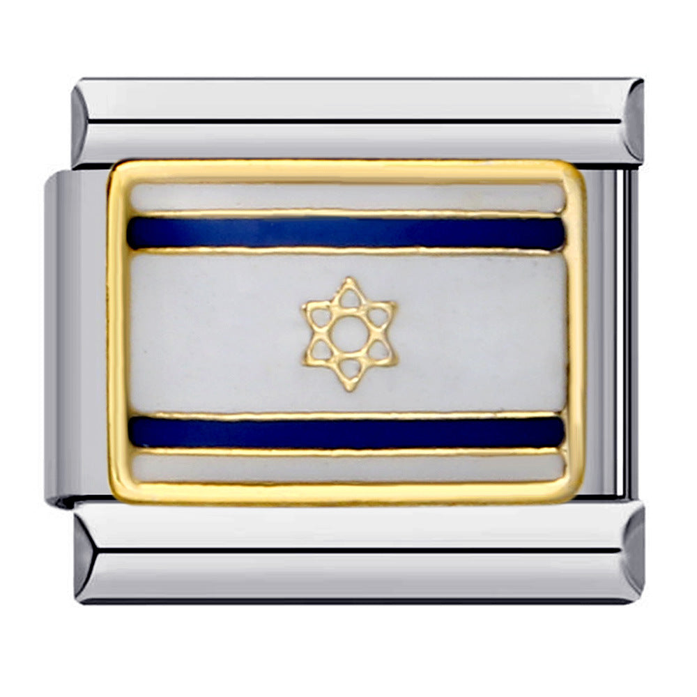 Flag, National Flag, Italian Module, Bracelet, Stainless Steel, Gold-plated, Oil Dripping, Welding Pattern, DIY Bracelet Wholesale Flag, National Flag, Italian Module, Bracelet, Stainless Steel, Gold-plated, Oil Dripping, Welding Pattern, DIY Bracelet Wholesale