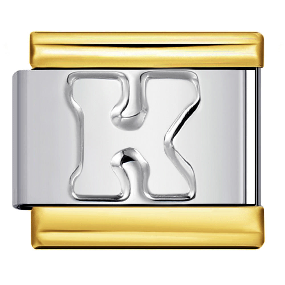 Fashion Gold Cover Silver Concave English Letter Bracelet Titanium Steel Non Dripping Oil DIY Italian Module Bracelet Wholesale Fashion Gold Cover Silver Concave English Letter Bracelet Titanium Steel Non Dripping Oil DIY Italian Module Bracelet Wholesale