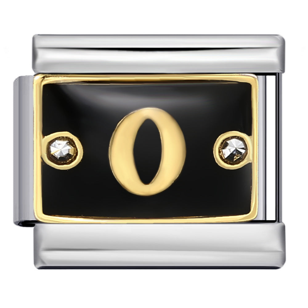 Black Lace Up Diamond Digital Italian Module Bracelet Made of Titanium Steel Welded with Gold Plating and Oil Dripping Free Splicing Bracelet Black Lace Up Diamond Digital Italian Module Bracelet Made of Titanium Steel Welded with Gold Plating and Oil Dripping Free Splicing Bracelet