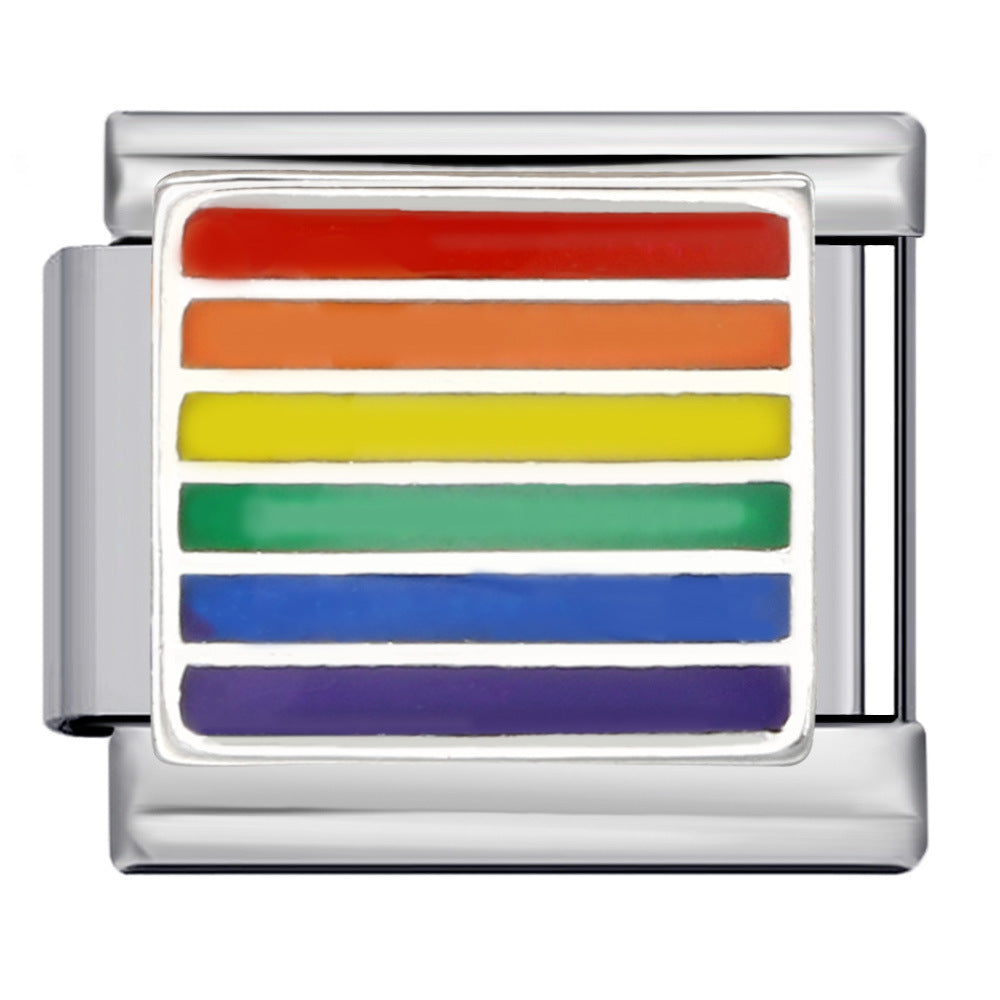 Rainbow Element Stainless Steel Italian Module Bracelet Welding Drip Oil Pattern DIY Bracelet Italian Charm Rainbow Element Stainless Steel Italian Module Bracelet Welding Drip Oil Pattern DIY Bracelet Italian Charm