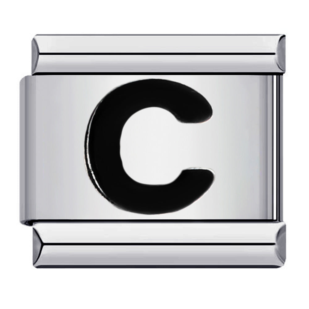 New Titanium Steel Black Alphabet DIY Italian Charm Bracelet Custom Name Link Chain New Titanium Steel Black Alphabet DIY Italian Charm Bracelet Custom Name Link Chain