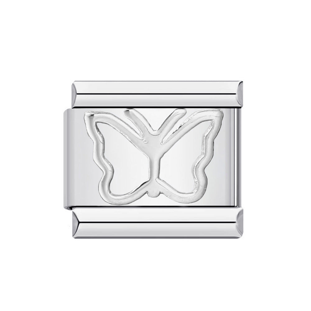 Colorful Butterfly Italian Module Bracelet Titanium Steel Welding Pattern Drip Oil DIY Bracelet Italian Charm Colorful Butterfly Italian Module Bracelet Titanium Steel Welding Pattern Drip Oil DIY Bracelet Italian Charm