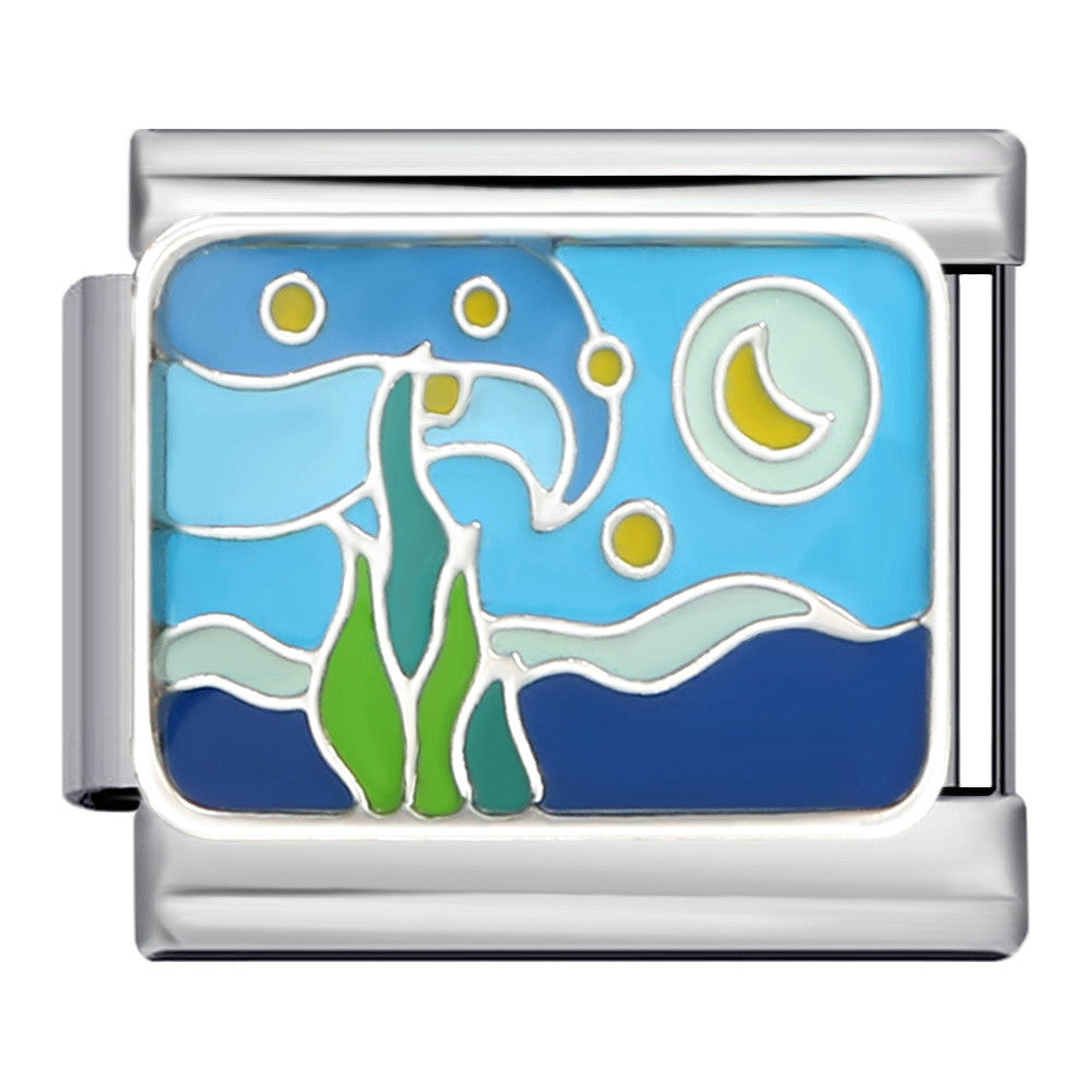 New River, Mountain, Seaside Scenery Italian Module Bracelet with Gold Plating and Oil Dripping DIY Welding Stainless Steel Bracelet New River, Mountain, Seaside Scenery Italian Module Bracelet with Gold Plating and Oil Dripping DIY Welding Stainless Steel Bracelet