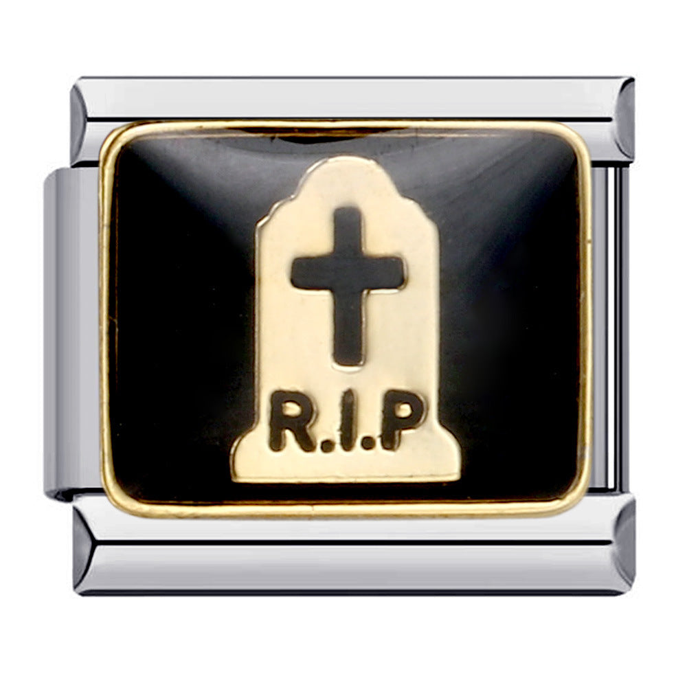 European and American Popular Halloween Module Bracelet with Titanium Steel Welding and Oil Dripping Dark Pattern Italian Modular European and American Popular Halloween Module Bracelet with Titanium Steel Welding and Oil Dripping Dark Pattern Italian Modular