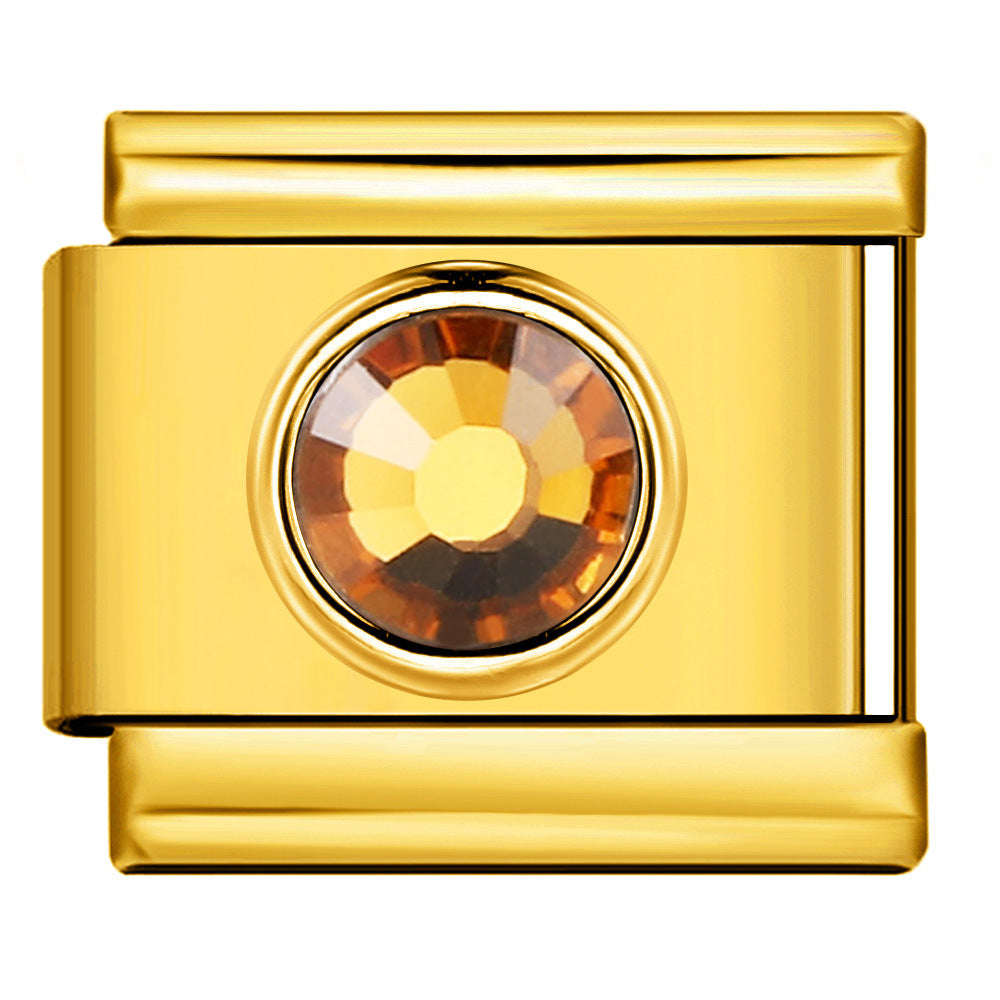 Gold Colored Heart-shaped Circle Diamond Italian Module Bracelet DIY Titanium Steel Welded Elastic Watch Chain Accessory Gold Colored Heart-shaped Circle Diamond Italian Module Bracelet DIY Titanium Steel Welded Elastic Watch Chain Accessory