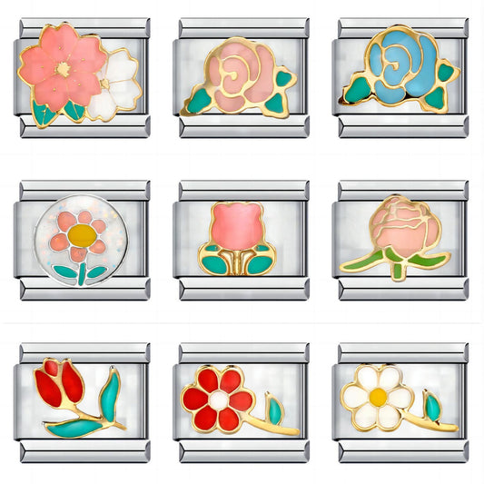 Flower Titanium Steel Drip Oil Welding Pattern Italian Module Bracelet Italian Charm Bracelet