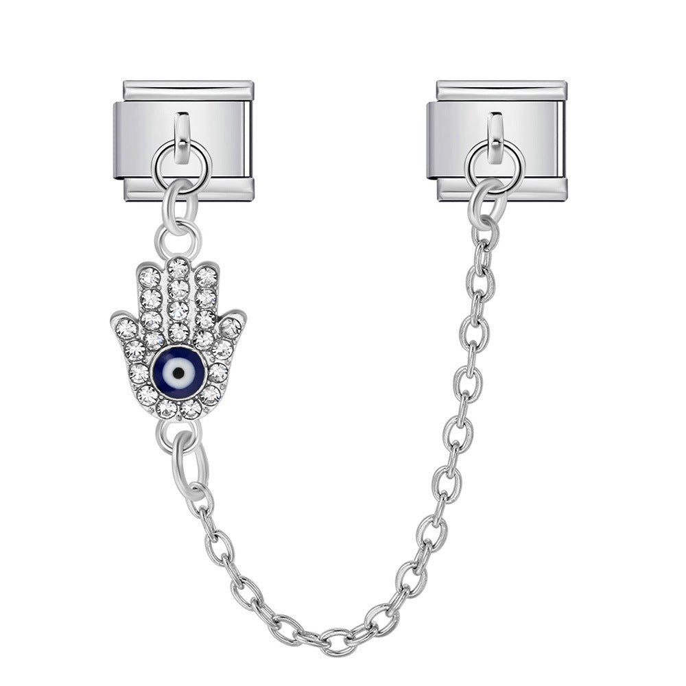 New Gold and Silver Devil's Eye Hook Chain Bracelet Stainless Steel DIY Elastic Italian Module Bracelet New Gold and Silver Devil's Eye Hook Chain Bracelet Stainless Steel DIY Elastic Italian Module Bracelet