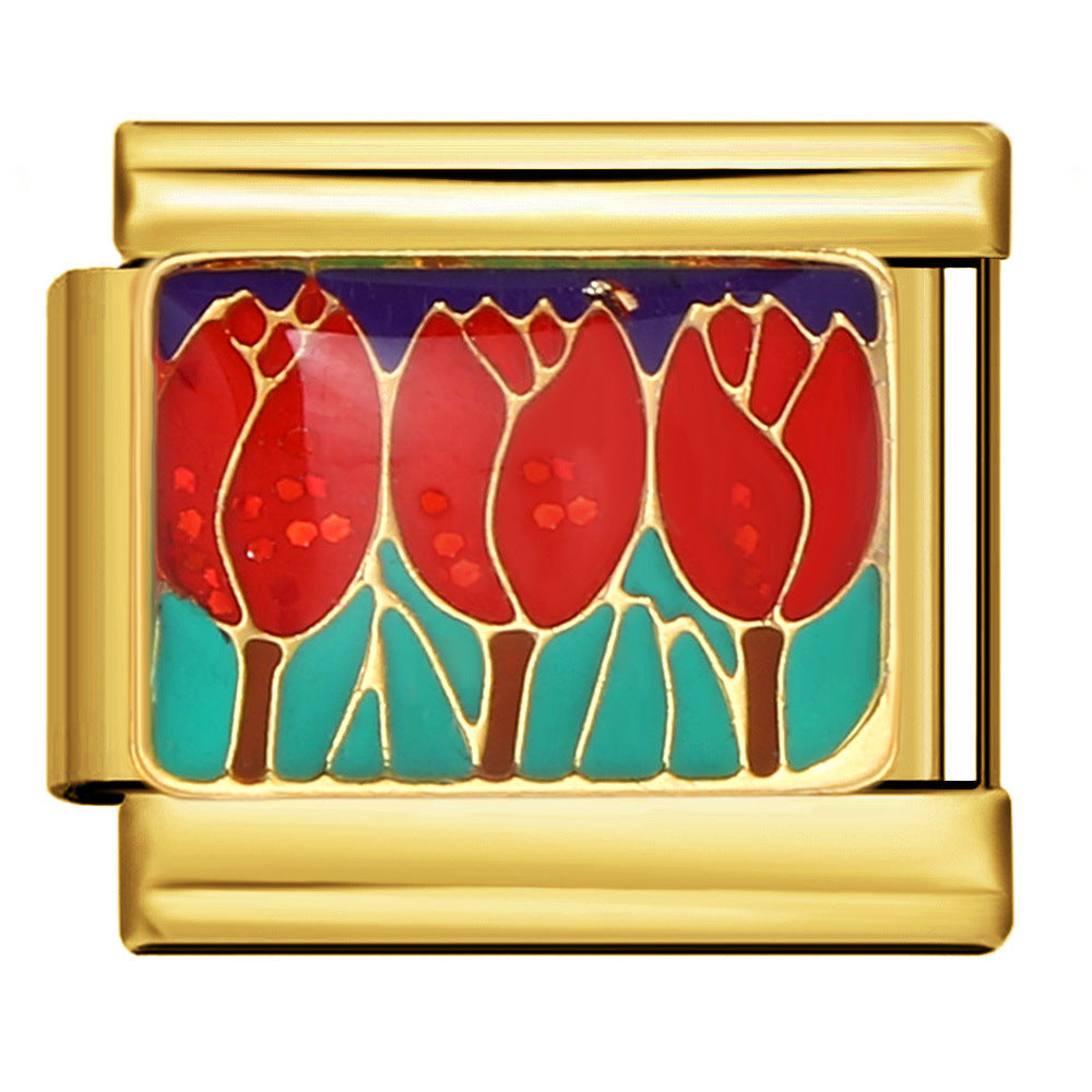 Gold Bottom Italian Module Bracelet Welding Dripping Oil Titanium Steel Bracelet Fashion DIY Italian Bracelet Gold Bottom Italian Module Bracelet Welding Dripping Oil Titanium Steel Bracelet Fashion DIY Italian Bracelet