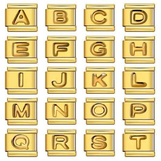 Golden Convex Letter Series Italian Module Bracelet Titanium Steel Stamping DIY Elastic Splicing Bracelet Accessories