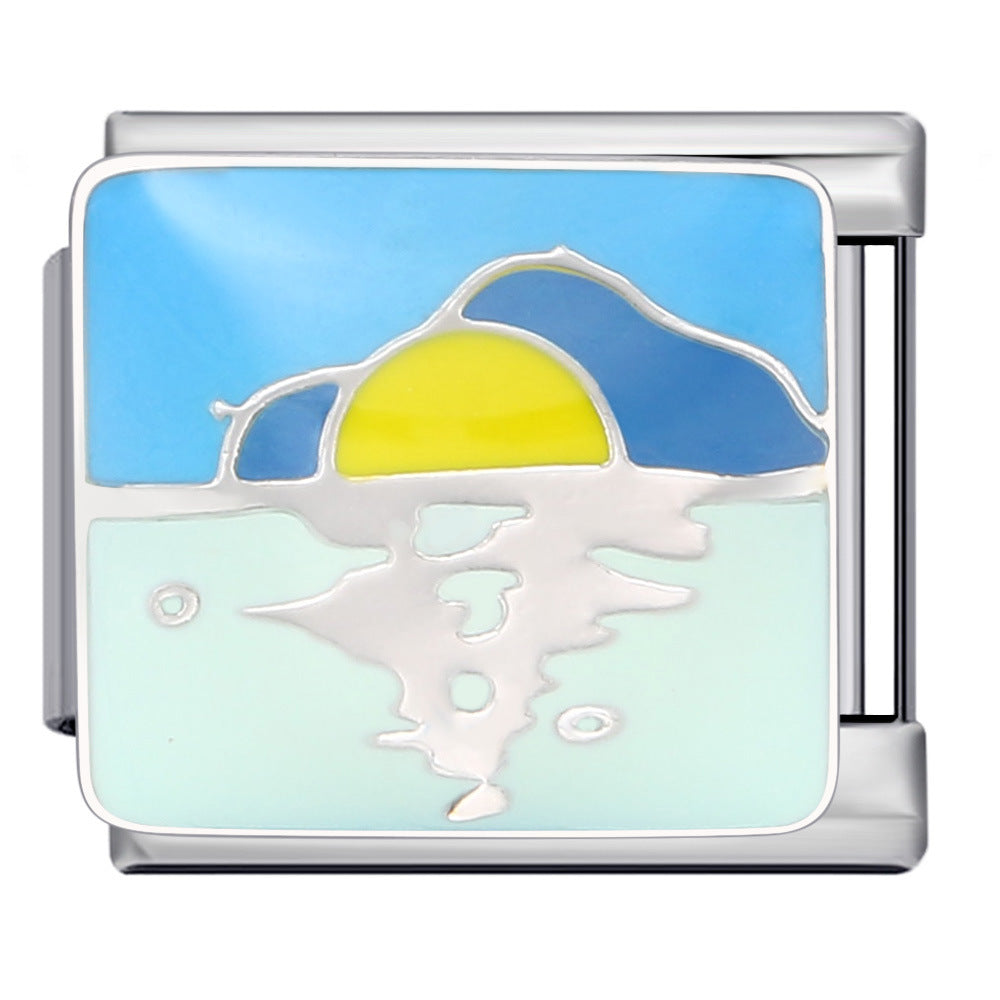 Blue Ocean Element Italian Module Bracelet - Stainless Steel Welded Pattern DIY Stretchable Fashion Bracelet Blue Ocean Element Italian Module Bracelet - Stainless Steel Welded Pattern DIY Stretchable Fashion Bracelet