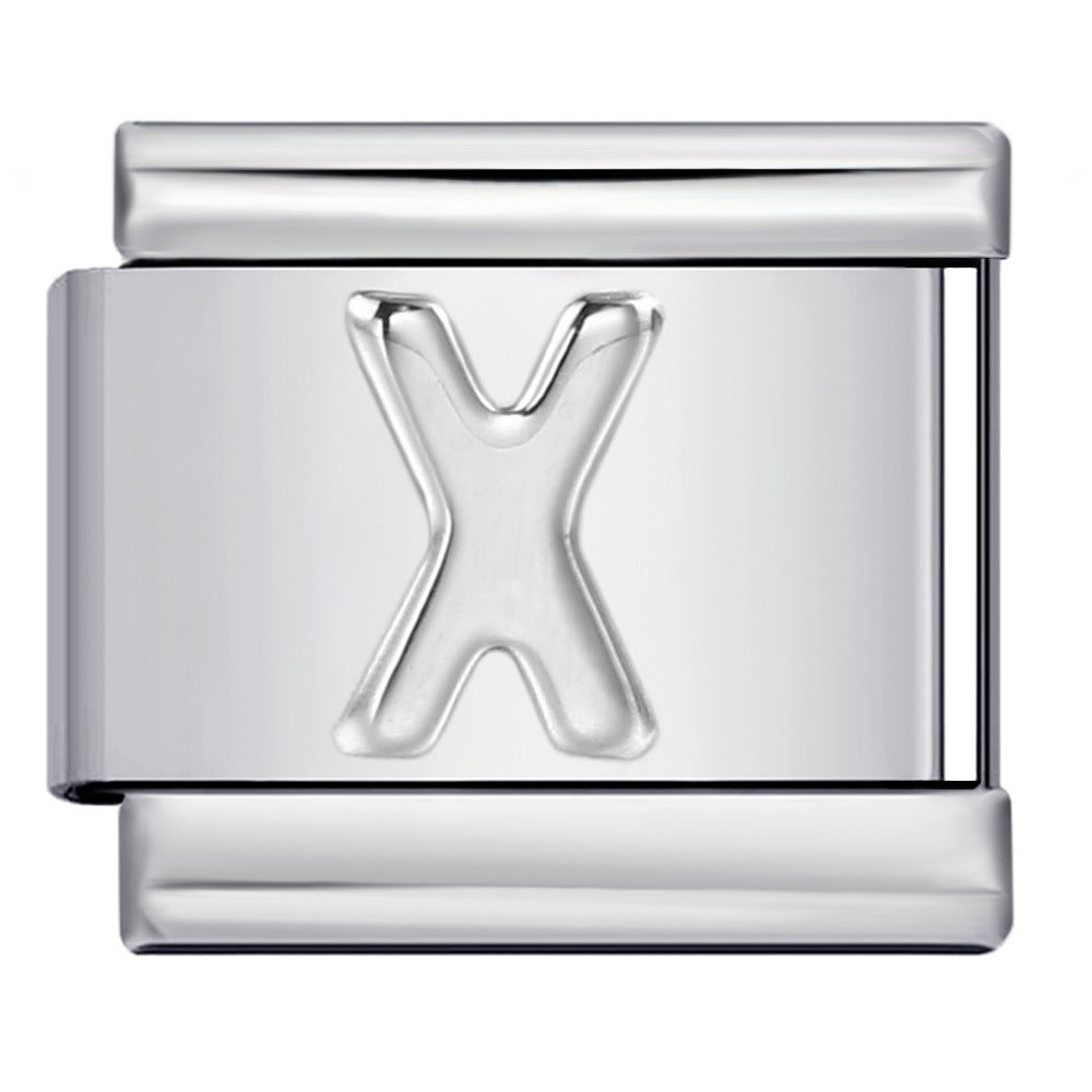 Italian Stainless Steel Silver Raised 26 Letter DIY Module Bracelet with Free Splicing Elastic Watch Strap Italian Stainless Steel Silver Raised 26 Letter DIY Module Bracelet with Free Splicing Elastic Watch Strap