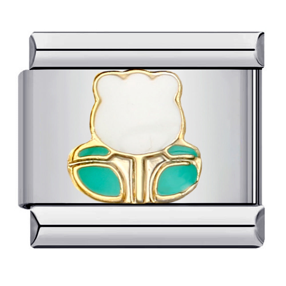 New Flower Series Titanium Steel Bracelet Welding Pattern Drip Oil DIY Italian Module Bracelet Strap Chain Wholesale New Flower Series Titanium Steel Bracelet Welding Pattern Drip Oil DIY Italian Module Bracelet Strap Chain Wholesale