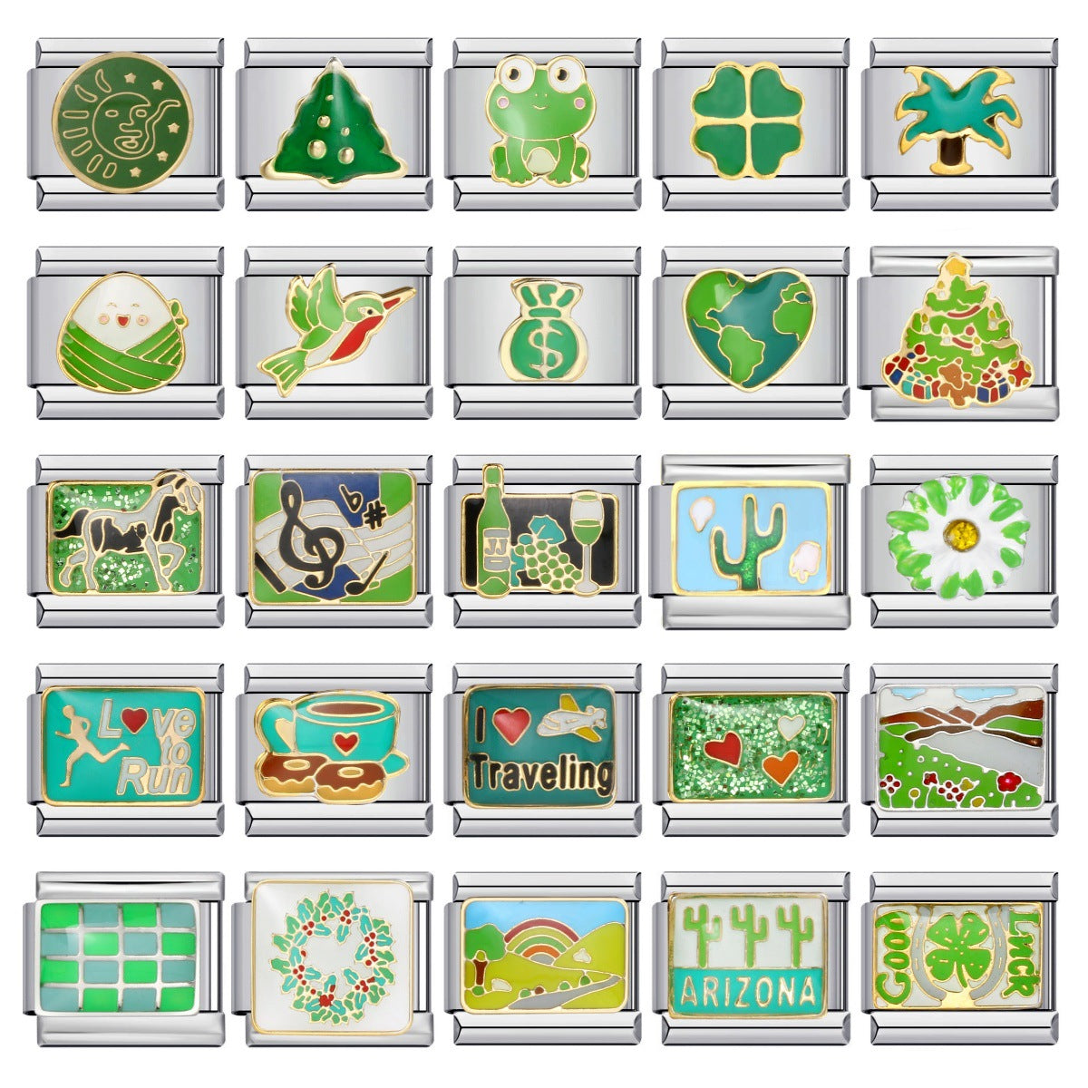 Green Titanium Steel Welded Gold-plated Drip Oil Bracelet Cartoon DIY Italian Module Bracelet Accessories Wholesale Green Titanium Steel Welded Gold-plated Drip Oil Bracelet Cartoon DIY Italian Module Bracelet Accessories Wholesale