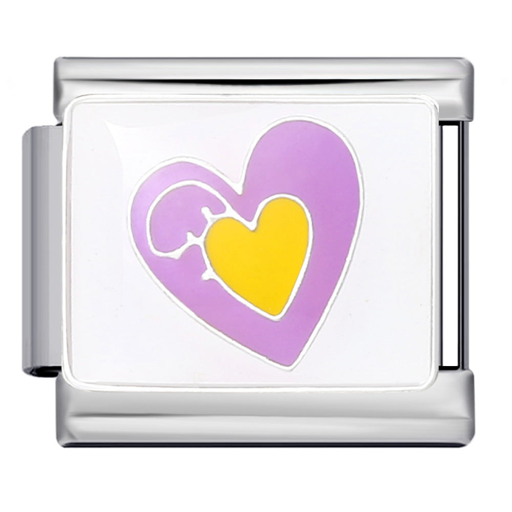 Gold and Silver Bottom Colorful Pattern Italian Module Bracelet Titanium Steel Welding Drip Oil DIY Bracelet Girlfriend Gift for Girls Gold and Silver Bottom Colorful Pattern Italian Module Bracelet Titanium Steel Welding Drip Oil DIY Bracelet Girlfriend Gift for Girls