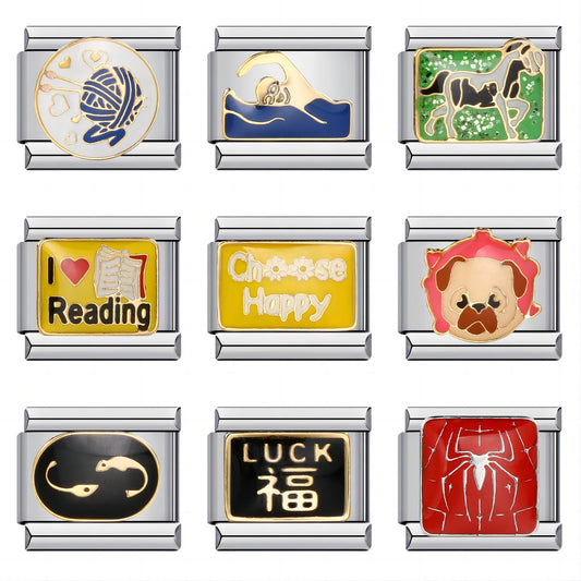 New Titanium Steel Gold Plated Welding Drip Oil DIY Italian Module Bracelet Italian Charm Bracelet