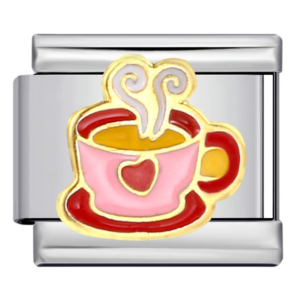 Gourmet Series Italian Module Bracelet Titanium Steel Welding Drip Oil Cartoon Pattern DIY Elastic Splicing Bracelet Gourmet Series Italian Module Bracelet Titanium Steel Welding Drip Oil Cartoon Pattern DIY Elastic Splicing Bracelet