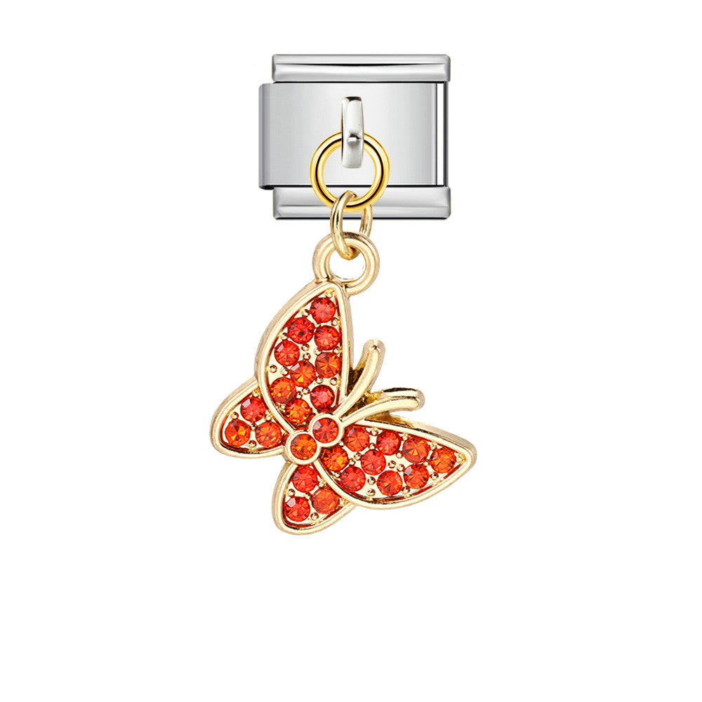 Fashion Diamond Butterfly Pendant Italian Modular Bracelet Gold Silver Elastic DIY Titanium Steel Chain Fashion Diamond Butterfly Pendant Italian Modular Bracelet Gold Silver Elastic DIY Titanium Steel Chain