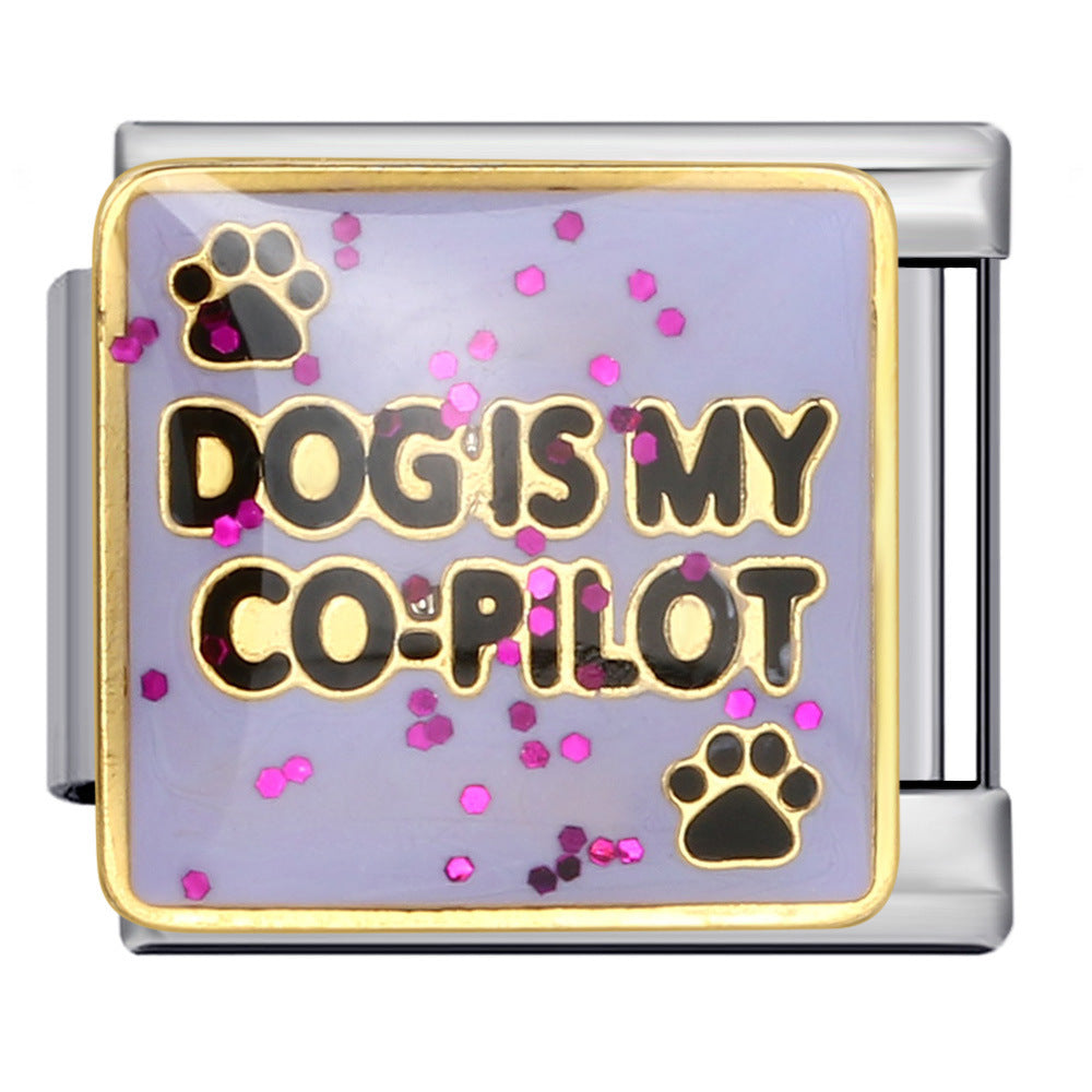 New Personalized English Italian Module Bracelet Titanium Steel Welding Drip Oil DIY Elastic Free Splicing Bracelet New Personalized English Italian Module Bracelet Titanium Steel Welding Drip Oil DIY Elastic Free Splicing Bracelet