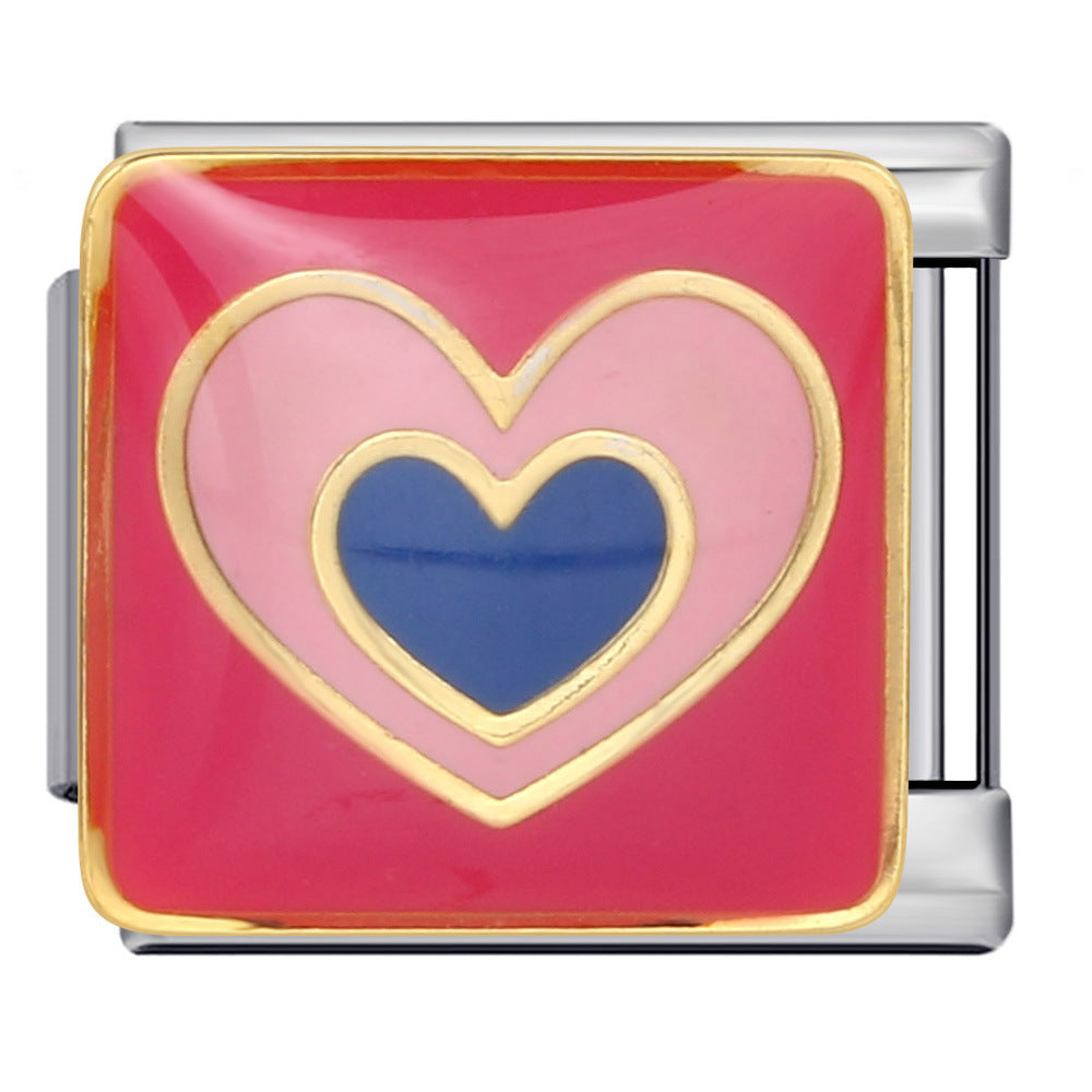 Colorful Drip Oil Love Element Italian Module Bracelet Welding Pattern DIY Elastic Splicing Stainless Steel Bracelet Colorful Drip Oil Love Element Italian Module Bracelet Welding Pattern DIY Elastic Splicing Stainless Steel Bracelet