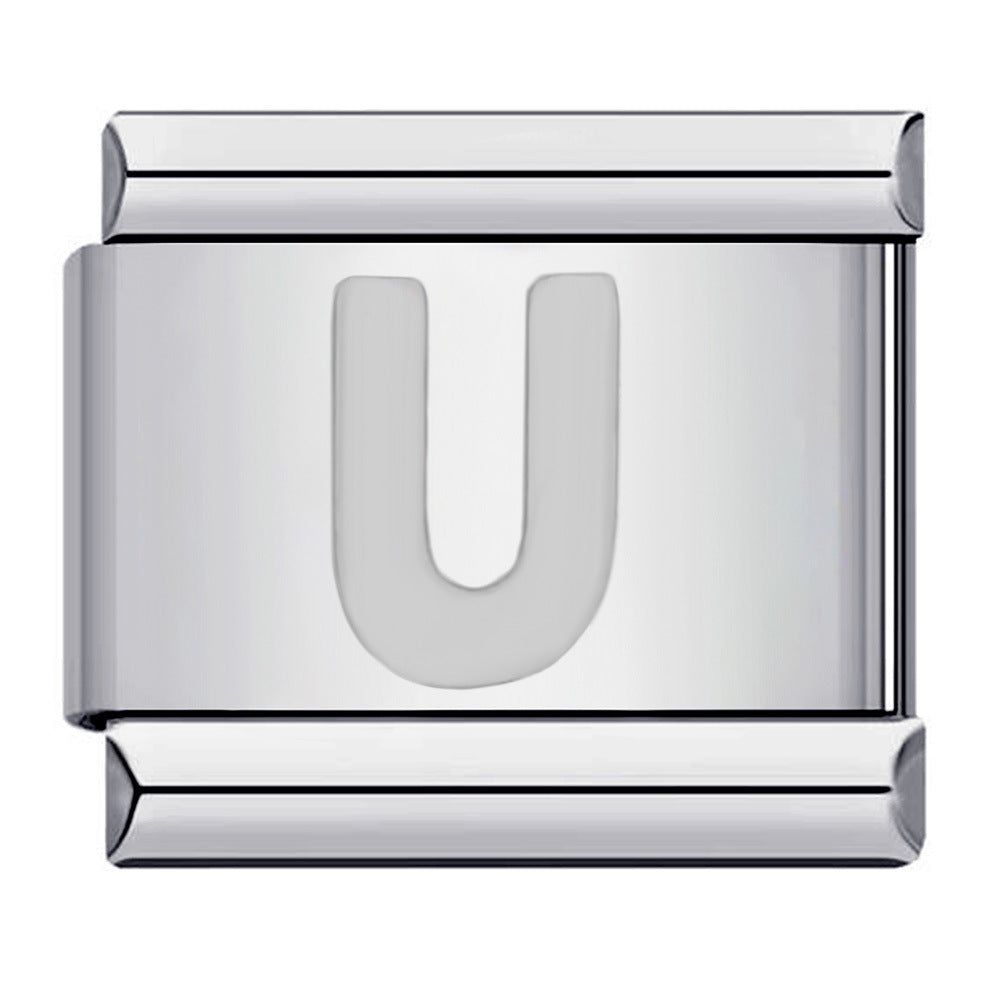 New Titanium Steel Silver Concave Surface 26 English Letters Italian Module Bracelet DIY Strap Chain Accessories Wholesale New Titanium Steel Silver Concave Surface 26 English Letters Italian Module Bracelet DIY Strap Chain Accessories Wholesale