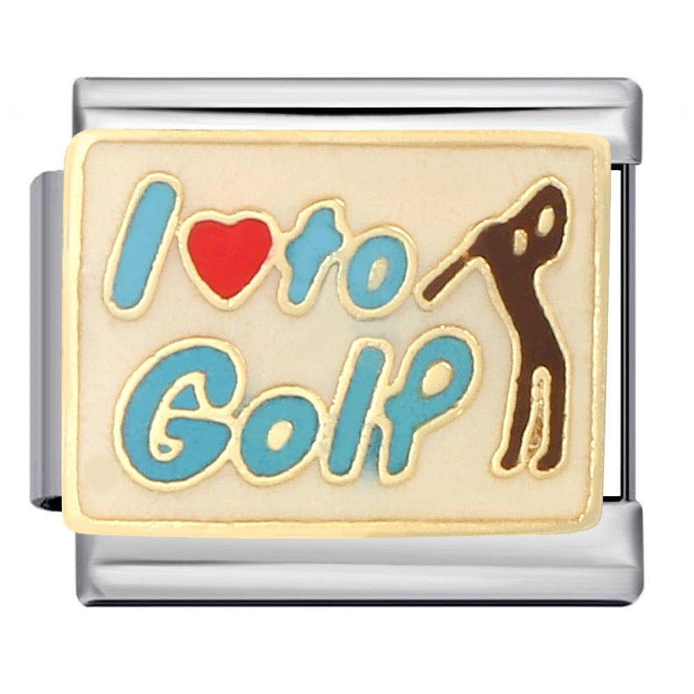 Cross Border Hot Selling Heart English Pattern Wristband Titanium Steel Welded Gold-plated Drip Oil DIY Italian Module Bracelet Cross Border Hot Selling Heart English Pattern Wristband Titanium Steel Welded Gold-plated Drip Oil DIY Italian Module Bracelet