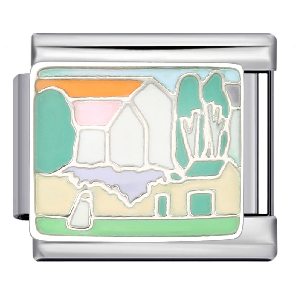 Fresh Illustration Series Italian Module Bracelet Titanium Steel Gold Plated Drip Oil DIY Welding Pattern Strap Chain Fresh Illustration Series Italian Module Bracelet Titanium Steel Gold Plated Drip Oil DIY Welding Pattern Strap Chain