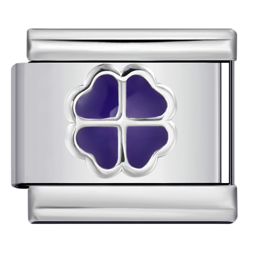 Color Dripping Oil Clover Module Bracelet Stainless Steel Stamping Pattern DIY Elastic Bracelet Accessories Wholesale Color Dripping Oil Clover Module Bracelet Stainless Steel Stamping Pattern DIY Elastic Bracelet Accessories Wholesale