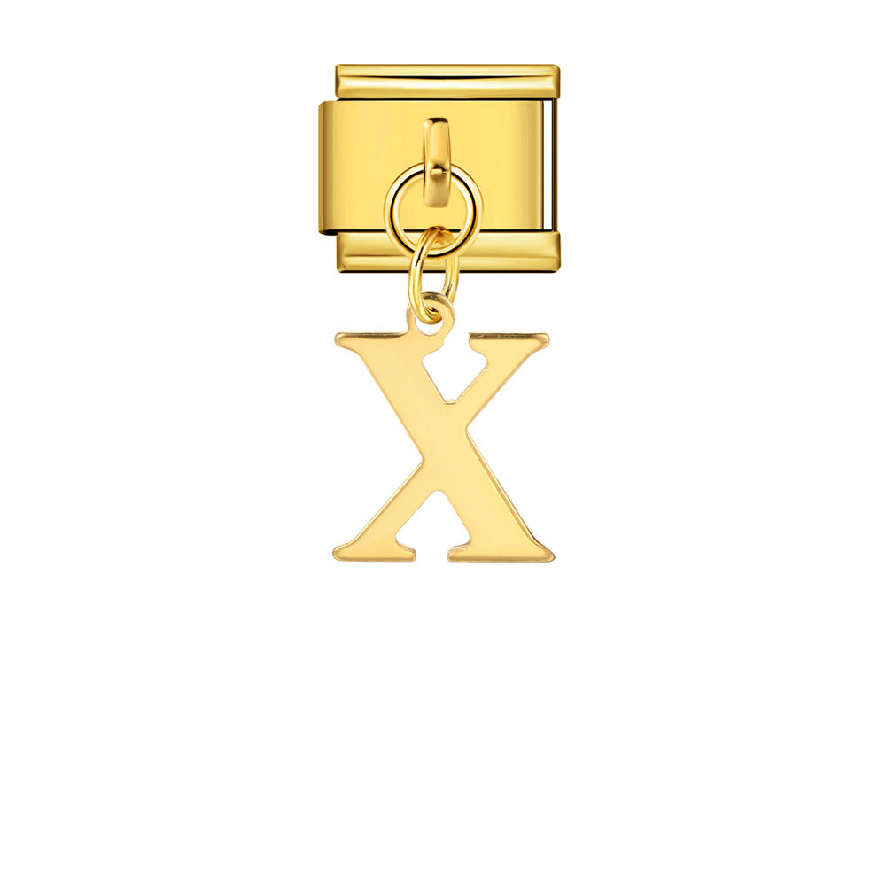 Gold Simplified Letter Italian Module Bracelet Stainless Steel Handmade Hook DIY Splicing Assembly Bracelet Gold Simplified Letter Italian Module Bracelet Stainless Steel Handmade Hook DIY Splicing Assembly Bracelet