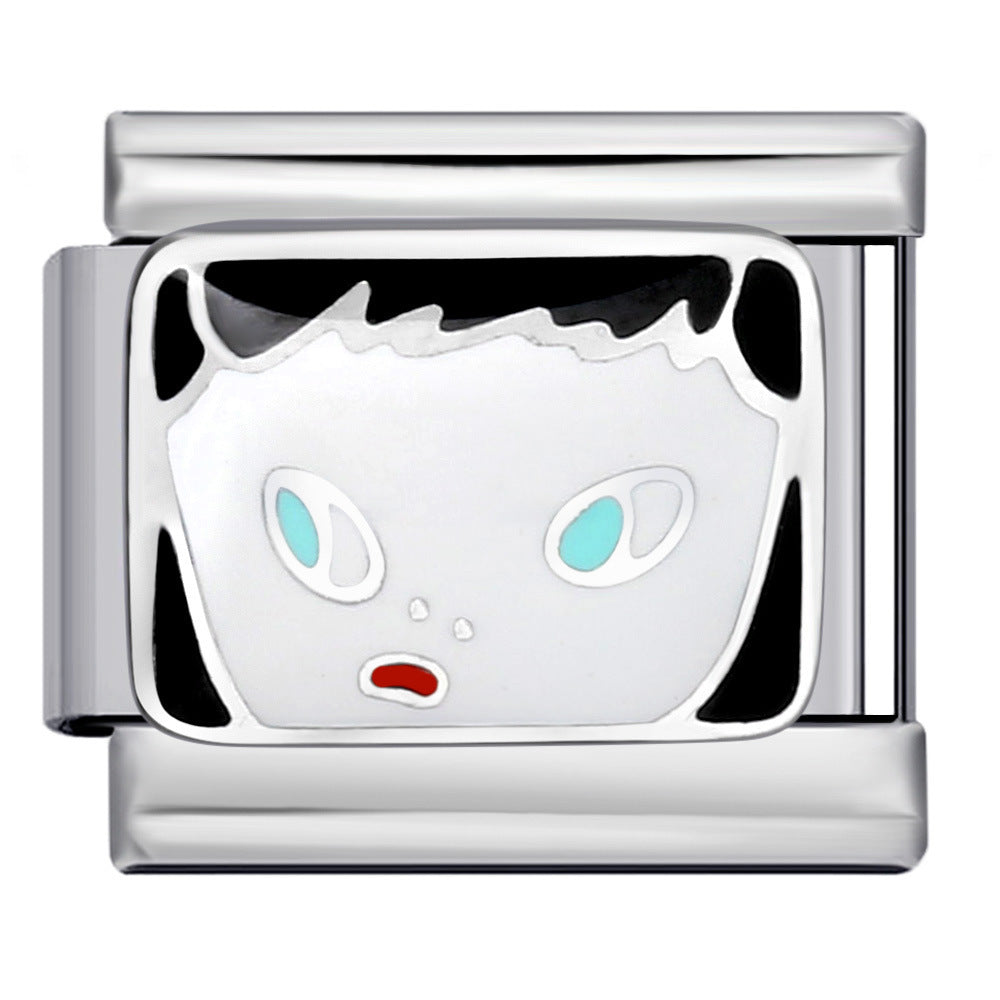 Personalized Pattern Italian Module Bracelet Stainless Steel Welding Drip Oil Cartoon DIY Elastic Splicing Bracelet Personalized Pattern Italian Module Bracelet Stainless Steel Welding Drip Oil Cartoon DIY Elastic Splicing Bracelet