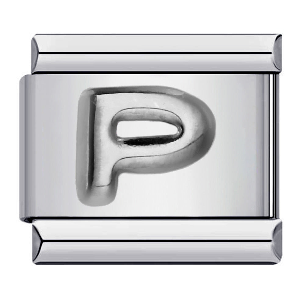 New Stainless Steel Silver Convex English Letter Italian Module Bracelet DIY Elastic Splicing Strap Chain New Stainless Steel Silver Convex English Letter Italian Module Bracelet DIY Elastic Splicing Strap Chain