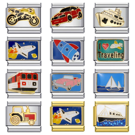 Italian Style Modular Bracelet with Transport Elements Titanium Steel Oil Dropping Design DIY Wristband