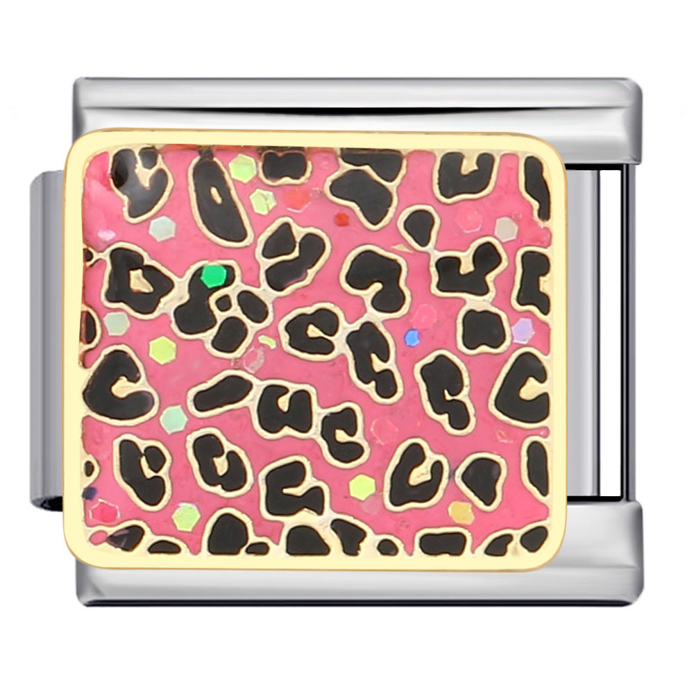 Bow & Cherry Pattern Italian Module Bracelet Titanium Steel Welded Drip-Oil DIY Bracelet Women's Jewelry Bow & Cherry Pattern Italian Module Bracelet Titanium Steel Welded Drip-Oil DIY Bracelet Women's Jewelry