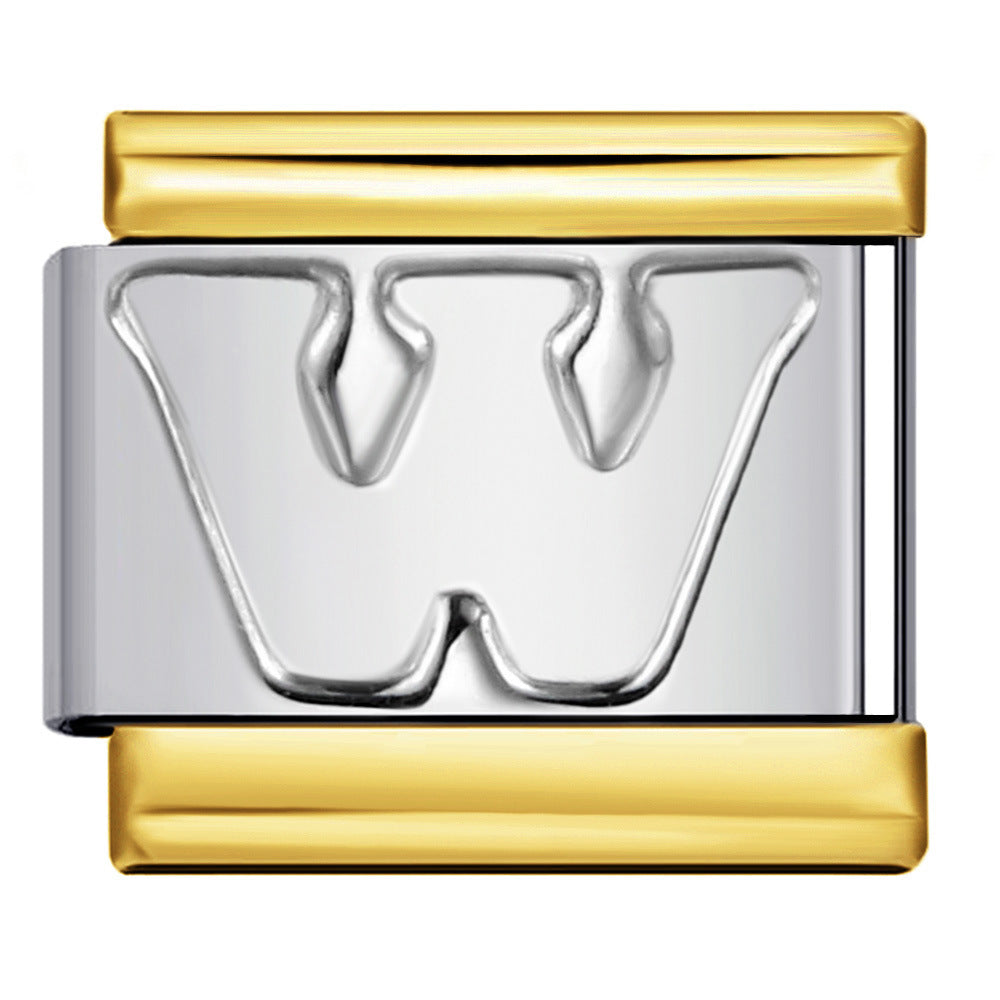 Fashion Gold Cover Silver Concave English Letter Bracelet Titanium Steel Non Dripping Oil DIY Italian Module Bracelet Wholesale Fashion Gold Cover Silver Concave English Letter Bracelet Titanium Steel Non Dripping Oil DIY Italian Module Bracelet Wholesale