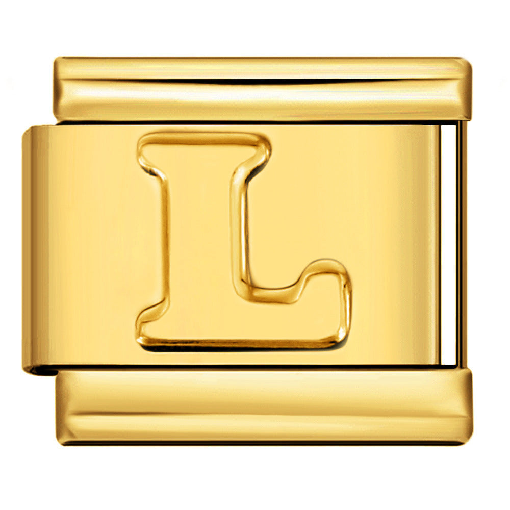 Golden Concave Letter Series Italian Module Bracelet Titanium Steel Stamping DIY Elastic Splicing Bracelet Accessories Golden Concave Letter Series Italian Module Bracelet Titanium Steel Stamping DIY Elastic Splicing Bracelet Accessories