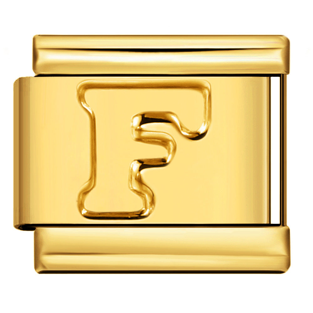 Golden Concave Letter Series Italian Module Bracelet Titanium Steel Stamping DIY Elastic Splicing Bracelet Accessories Golden Concave Letter Series Italian Module Bracelet Titanium Steel Stamping DIY Elastic Splicing Bracelet Accessories